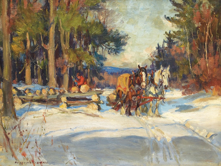 Artwork by Manly Edward MacDonald, Loading the Sleigh, Winter