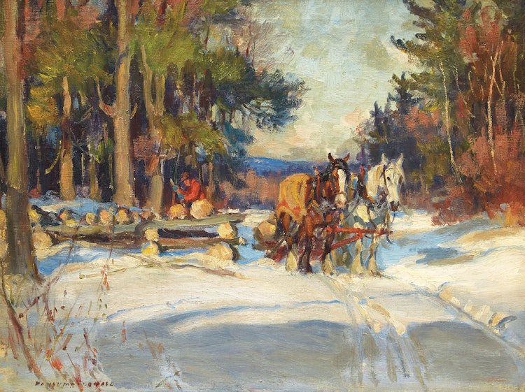 Artwork by Manly Edward MacDonald,  Loading the Sleigh, Winter