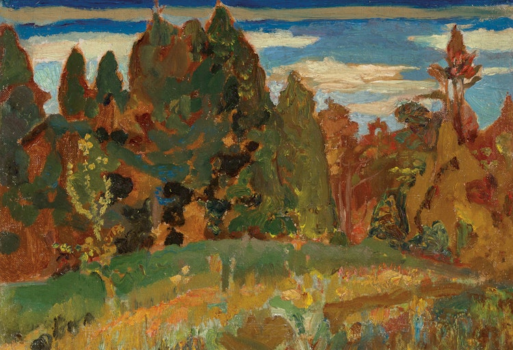 Artwork by Frederick Horsman Varley,  Spring Meadow, Don Valley