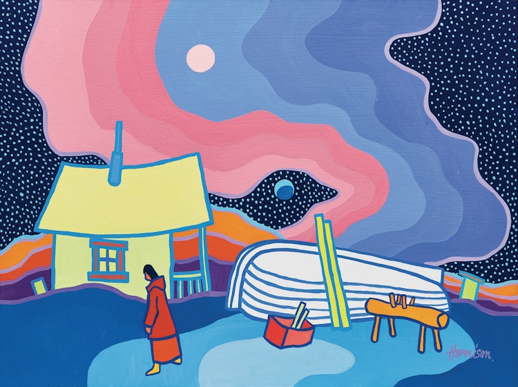 Artwork by Ted Harrison, Evening Boat