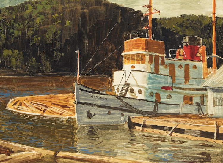 Artwork by Alan Caswell Collier,  Tug “Nipigon”, Abitibi Marine Base