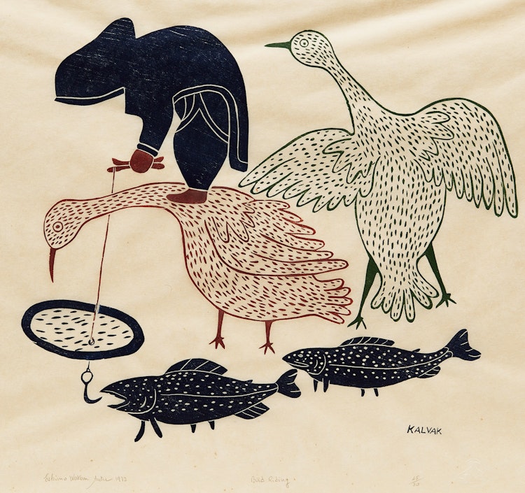 Artwork by Helen Kalvak, Bird Riding