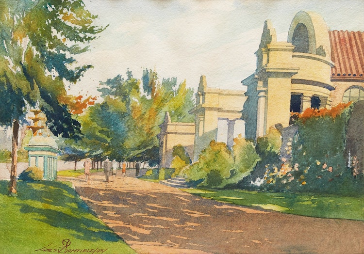 Artwork by James Blomfield, September on the Boardwalk, Sunnyside, Toronto, 1945