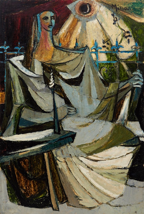 Artwork by Alexander Samuel Millar, Portrait in Blues and Greys; Abstracted Interior; Portrait in Purple