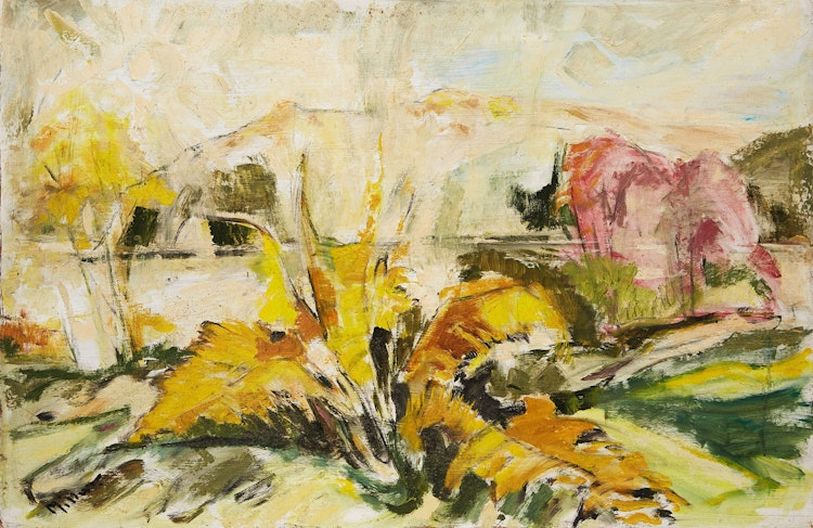 Artwork by Alexander Samuel Millar,  Landscape in Yellow; Blue Crab in Pink Scene; Self Portrait