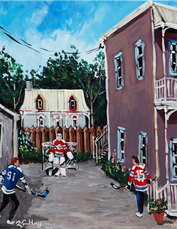 Artwork by Roland Tremblay, Une game dans le cour