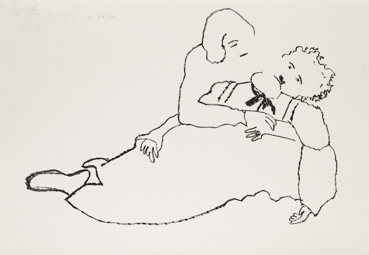 Artwork by Harold Barling Town, Charlie Chaplin and Edna Purviance