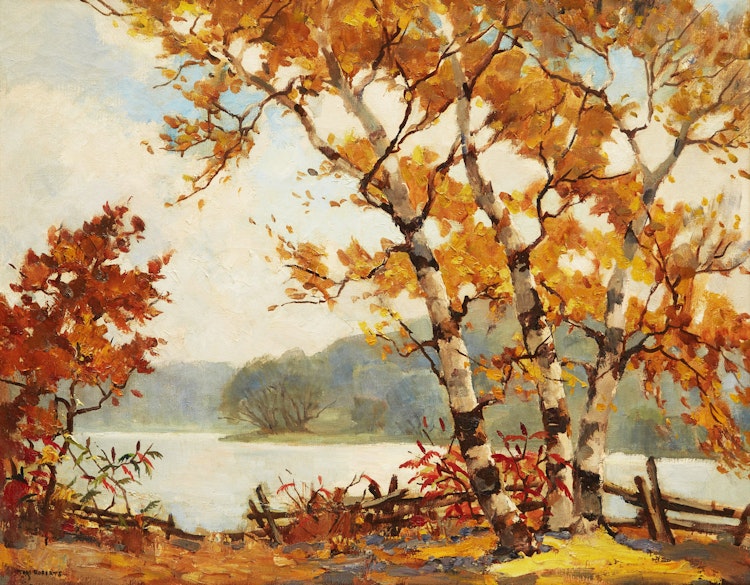 Artwork by Thomas Keith Roberts, Riverside Birch Trees, Port Credit