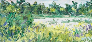 Artwork by Bruce Steinhoff, Lakeshore with Yellow Flowers