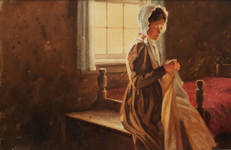 Artwork by Rolfe Pryne,  Mending a Hem