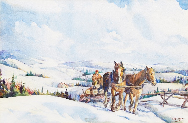 Artwork by Peggy Brisby, Logging
