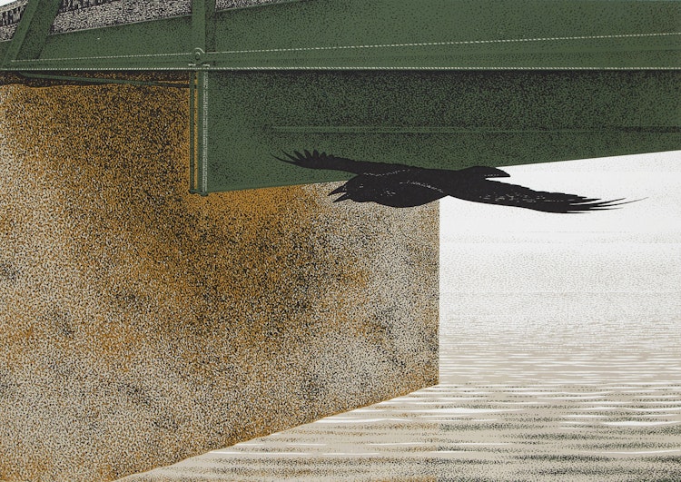 Artwork by David Alexander Colville,  Bridge and Raven