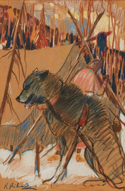 Artwork by Rene Richard,  Sled Dog, Algoma