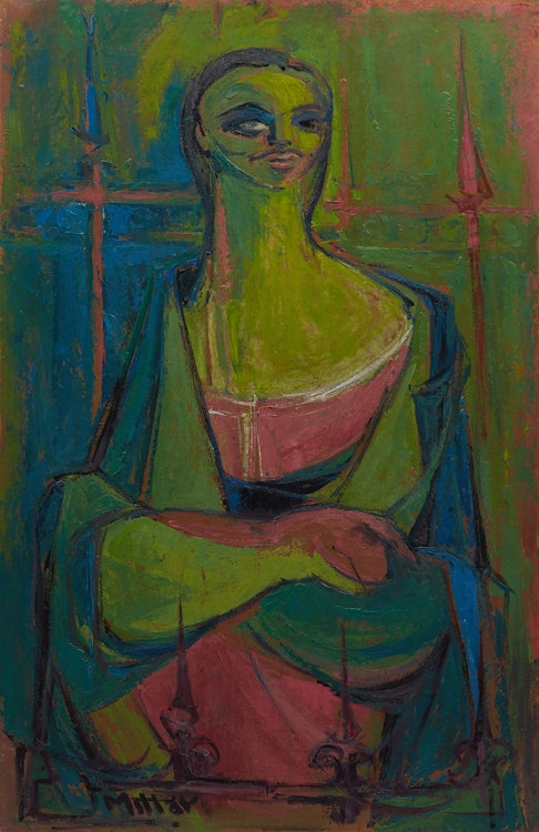 Artwork by Alexander Samuel Millar, Portrait in Blues, Greens and Pinks; Sunflowers; Dark Thistle