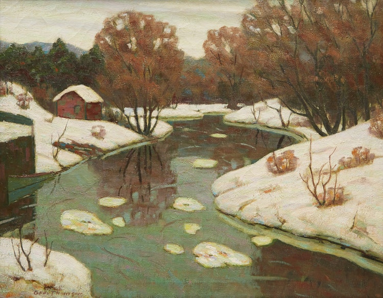 Artwork by George Thomson, Ice Floes, Syndenham River, Owen Sound