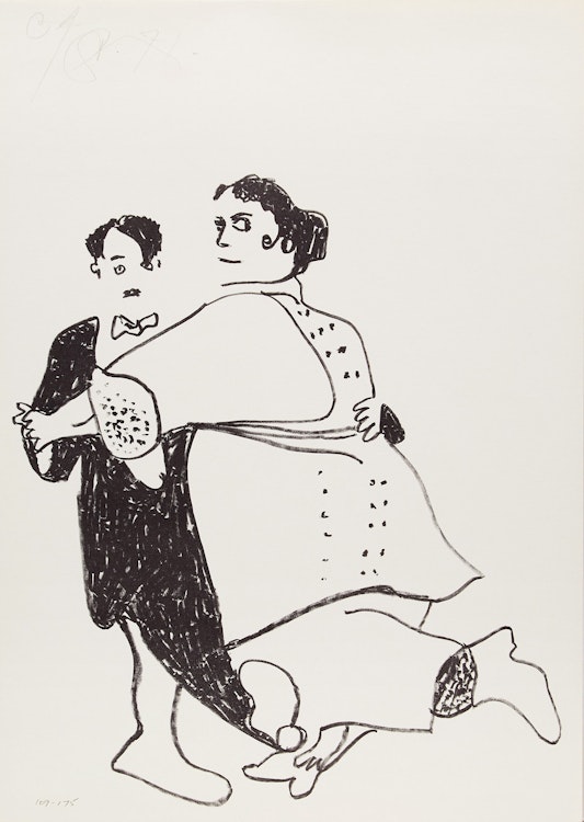 Artwork by Harold Barling Town, Charlie Chaplin and Marie Dressler