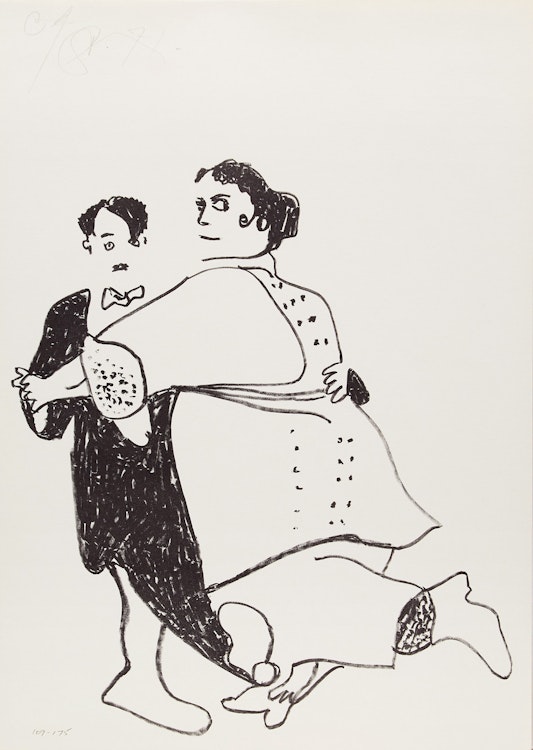 Artwork by Harold Barling Town,  Charlie Chaplin and Marie Dressler