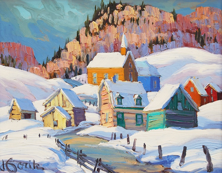 Artwork by Vladimir Horik, Winter Village Scene