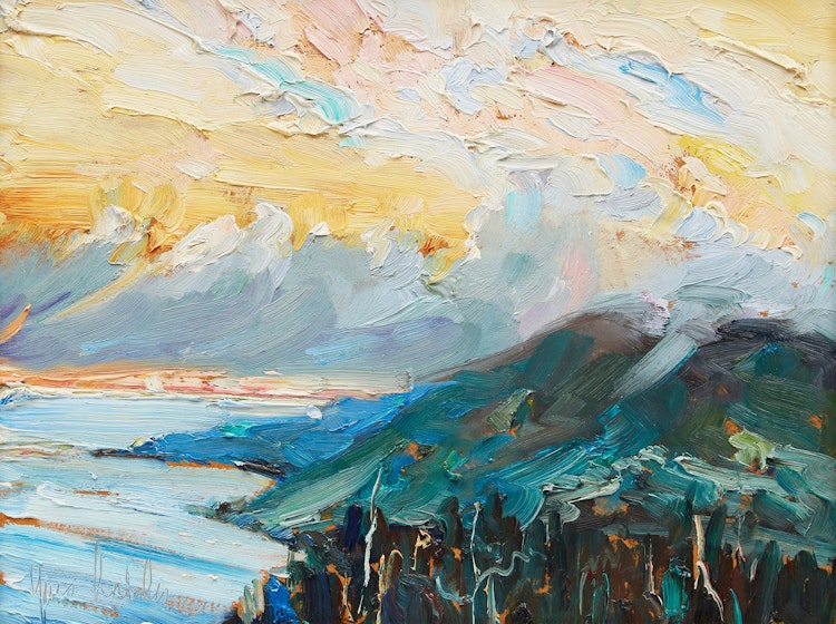 Artwork by Yves Labelle,  Shoreline Landscape at Sunset