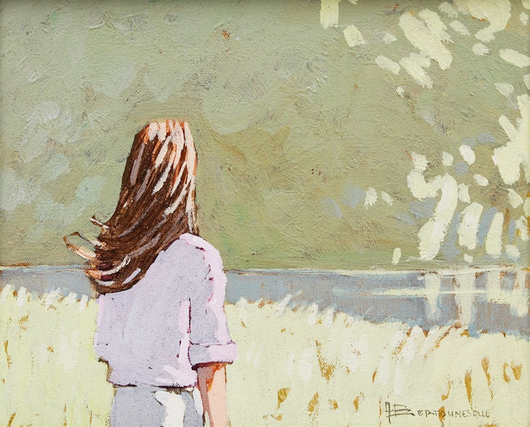 Artwork by André Bertounesque, Shoreline with Figure