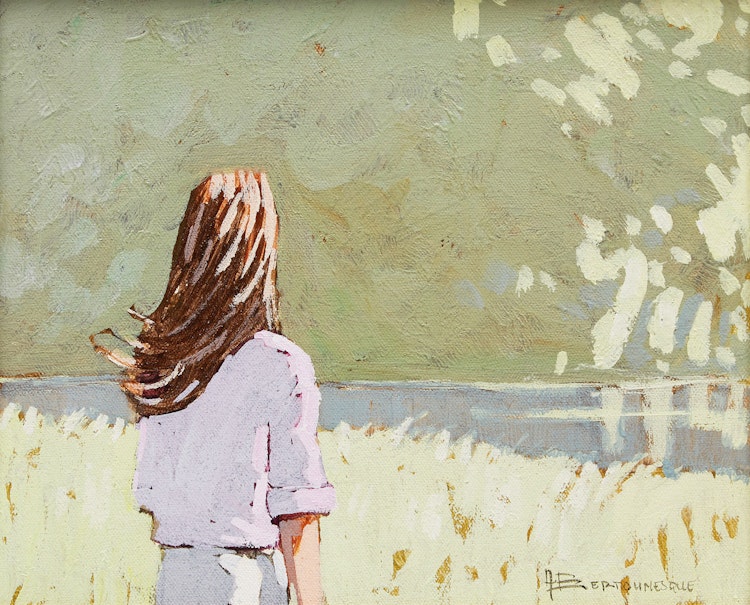 Artwork by André Bertounesque,  Shoreline with Figure