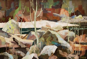 Artwork by Hilton MacDonald Hassell, Poplars and Rock, Montreal River, c.1960