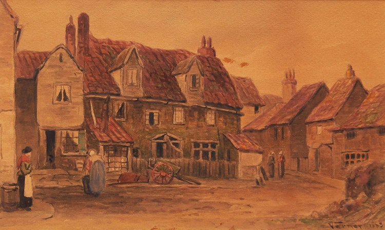 Artwork by Frederick Arthur Verner, European Village Scene