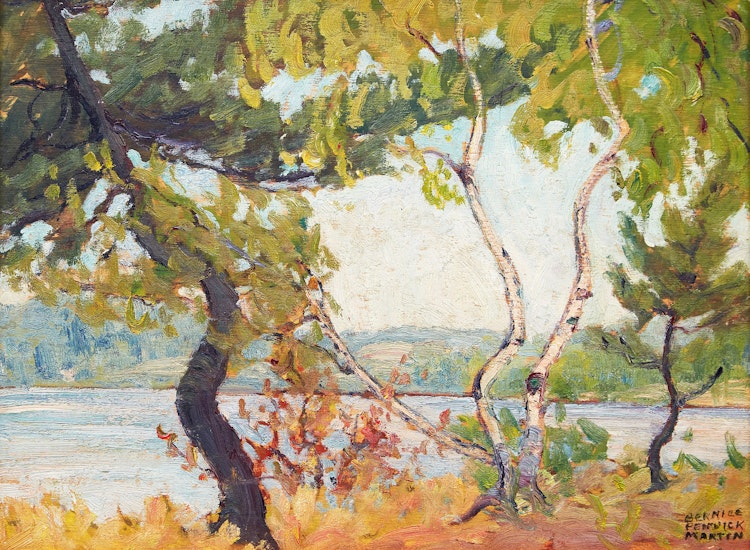 Artwork by Bernice Fenwick Martin, Lake with Screen of Birch Trees, circa 1929-30