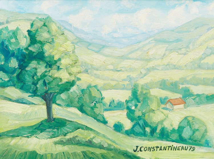 Artwork by Jean Constantineau, Un coin de la Vallée de Baie St. Paul