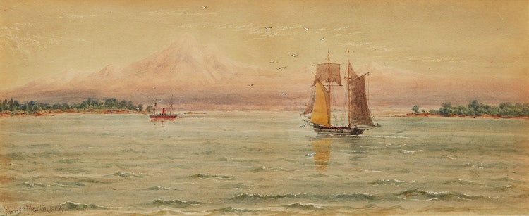 Artwork by Thomas Mower Martin, Mount Baker and the Cascade Range from Near Victoria - Oak Bay - British Columbia