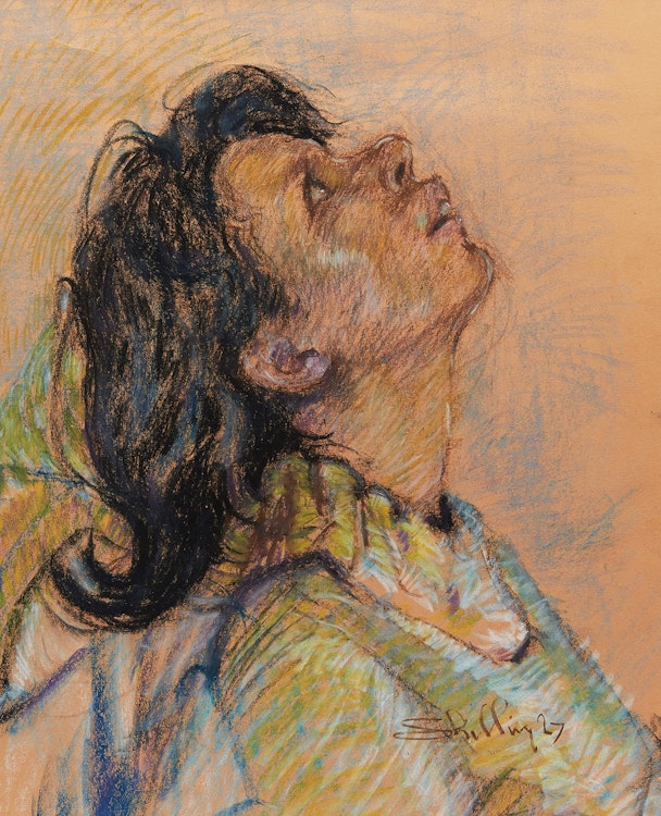 Artwork by Arthur Shilling,  Woman Gazing Upwards 