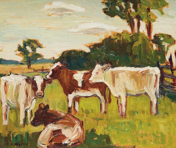 Artwork by Kathleen Moir Morris, Grazing Cattle