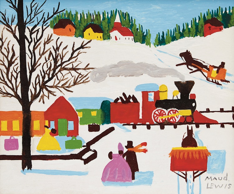 Artwork by Maud Lewis,  Train through Town