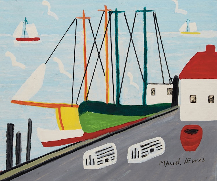 Artwork by Maud Lewis,  Harbour Scene