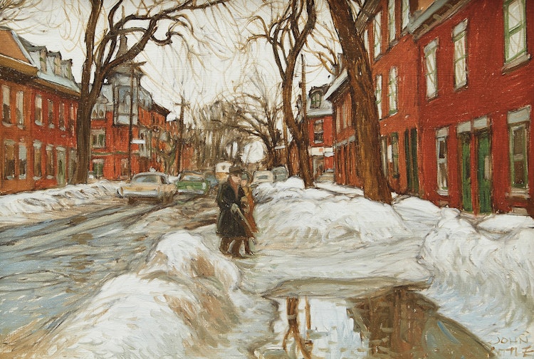Artwork by John Geoffrey Caruthers Little, Flaque d’eau - Rue Logan, Montreal