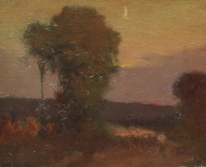 Artwork by John William Beatty, Waxing Moon at Dusk