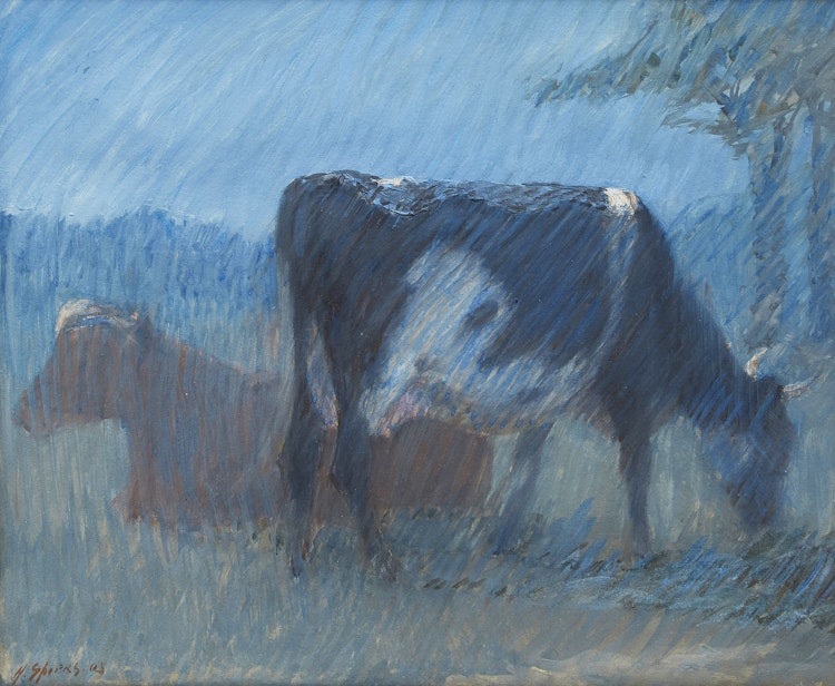 Artwork by Harry Spiers,  Cows in Pasture