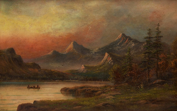 Artwork by Octavius White, Canoeing in the Mountains