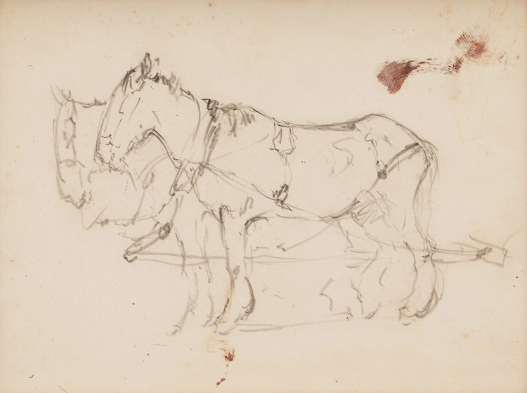 Artwork by Manly Edward MacDonald, Team of Horses; House by a Pond