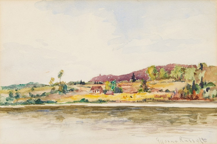 Artwork by George Horne Russell, Cottage by the River