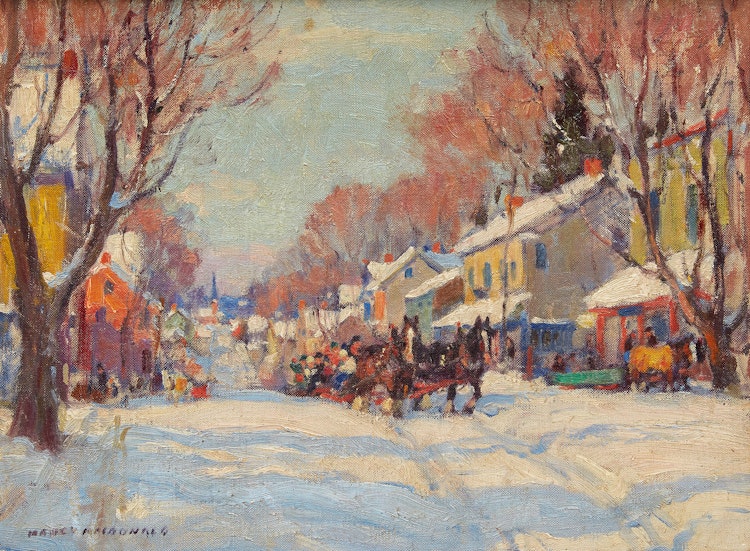 Artwork by Manly Edward MacDonald,  Sleigh Ride Through Town