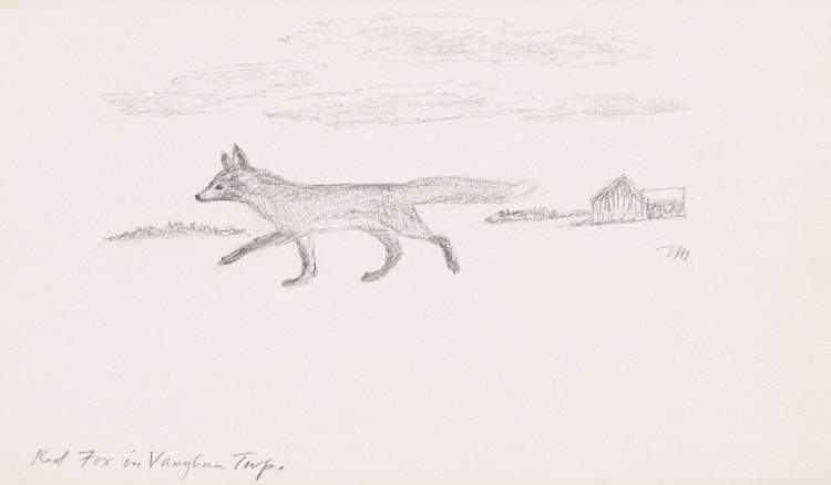 Artwork by Thoreau MacDonald,  Red Fox in Vaughan; Strawberry Roam