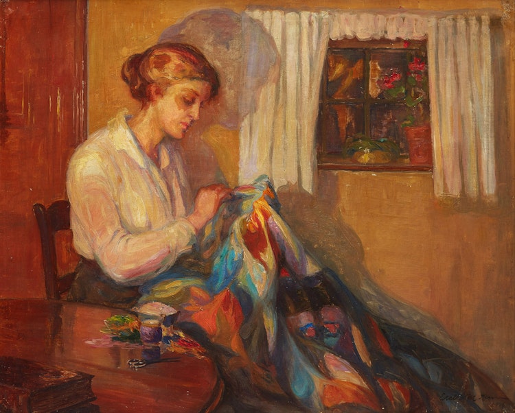 Artwork by Estelle Muriel Kerr,  The Patchwork Quilt