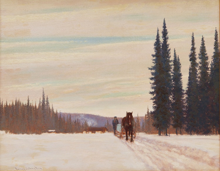 Artwork by Frank Hans Johnston,  Hauling Ice - Near Nipigon