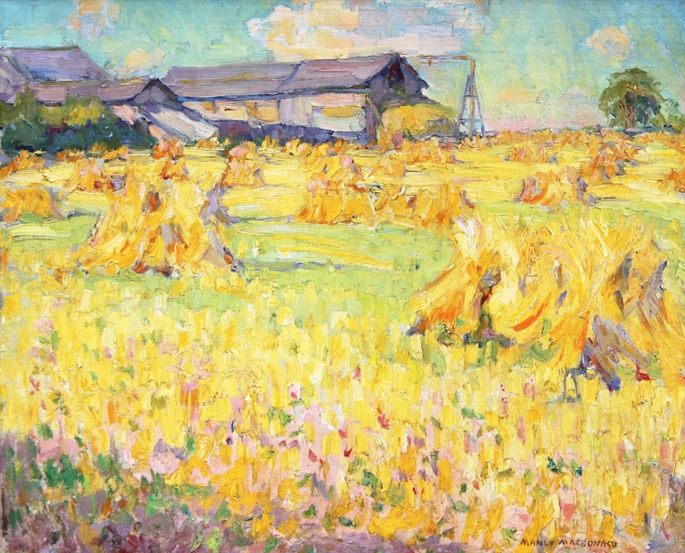 Artwork by Manly Edward MacDonald, Hay Stooks in Summer
