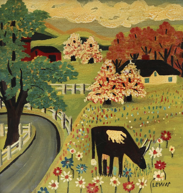 Artwork by Maud Lewis,  Cow in Springtime