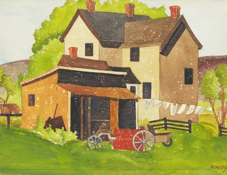 Artwork by Paul Duval, Farmhouse, Hogg’s Hollow, 1935