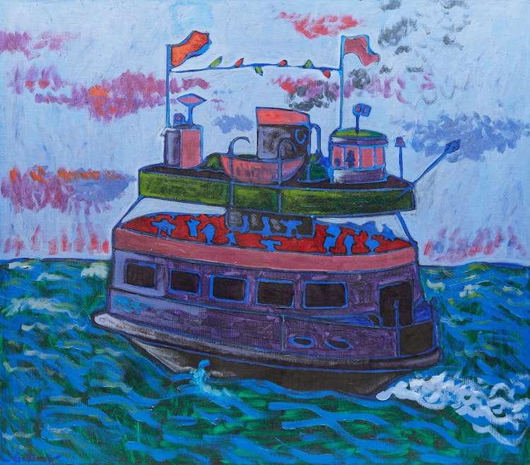 Artwork by John Godfrey, Ferry, August 1973