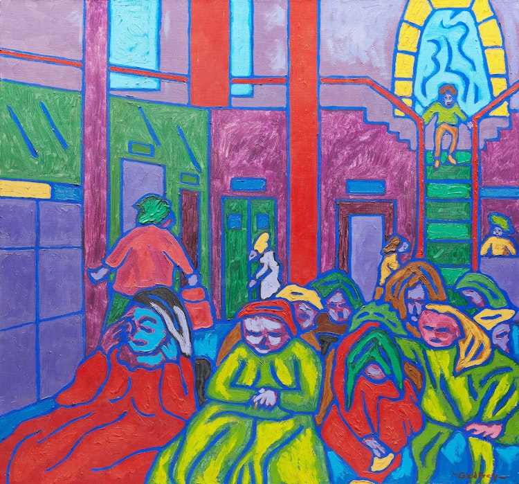 Artwork by John Godfrey, Bus Station Waiting Room, March 1974