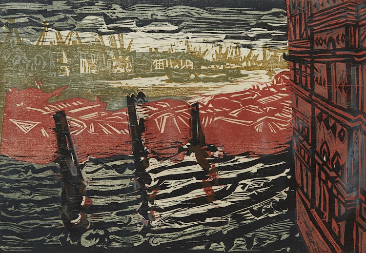 Artwork by Alistair Macready Bell,  The Thames from Tower Bridge